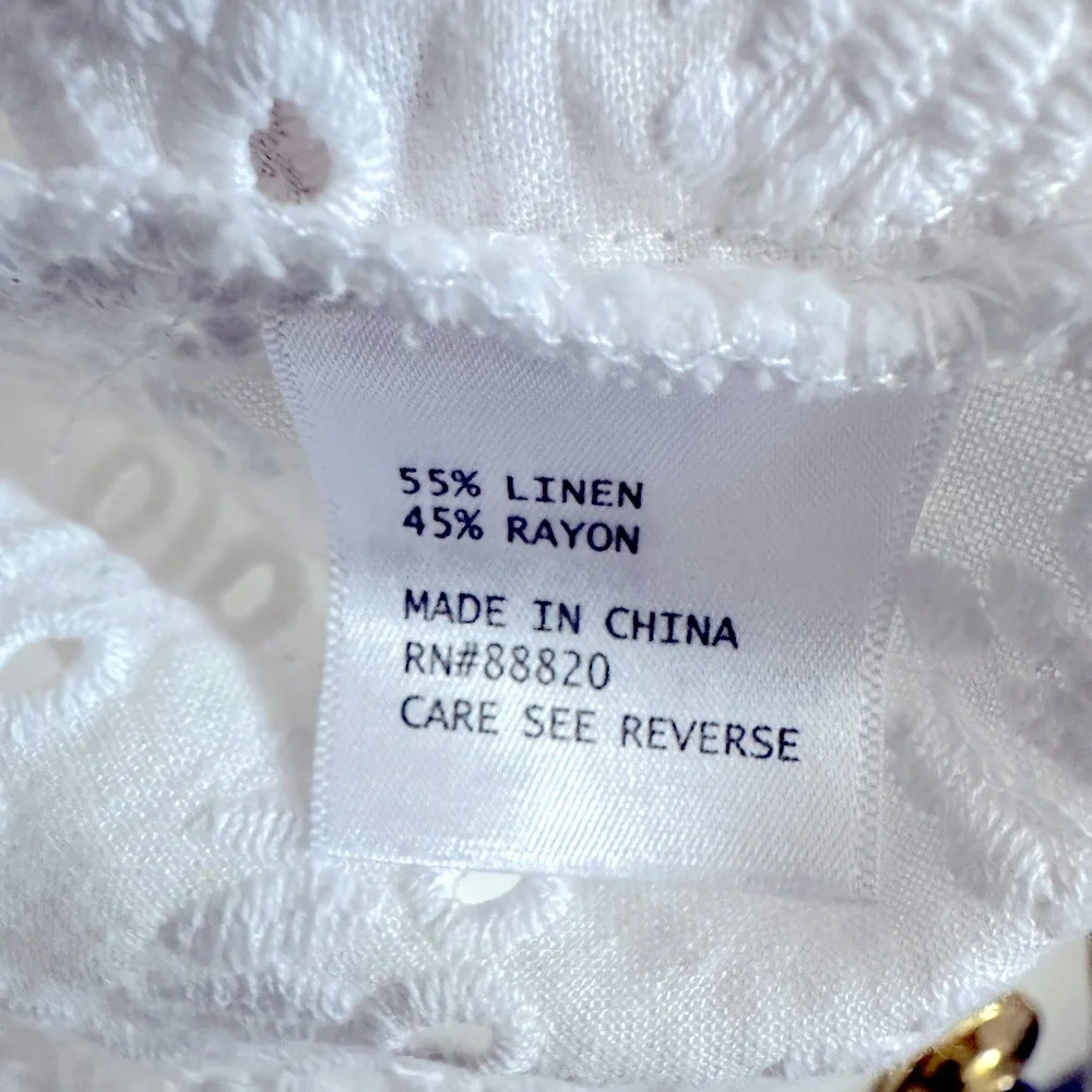 Rose & Thyme White Sleeveless Linen Blend Top With Eyelet Trim Size 1X - Picture 7 of 8